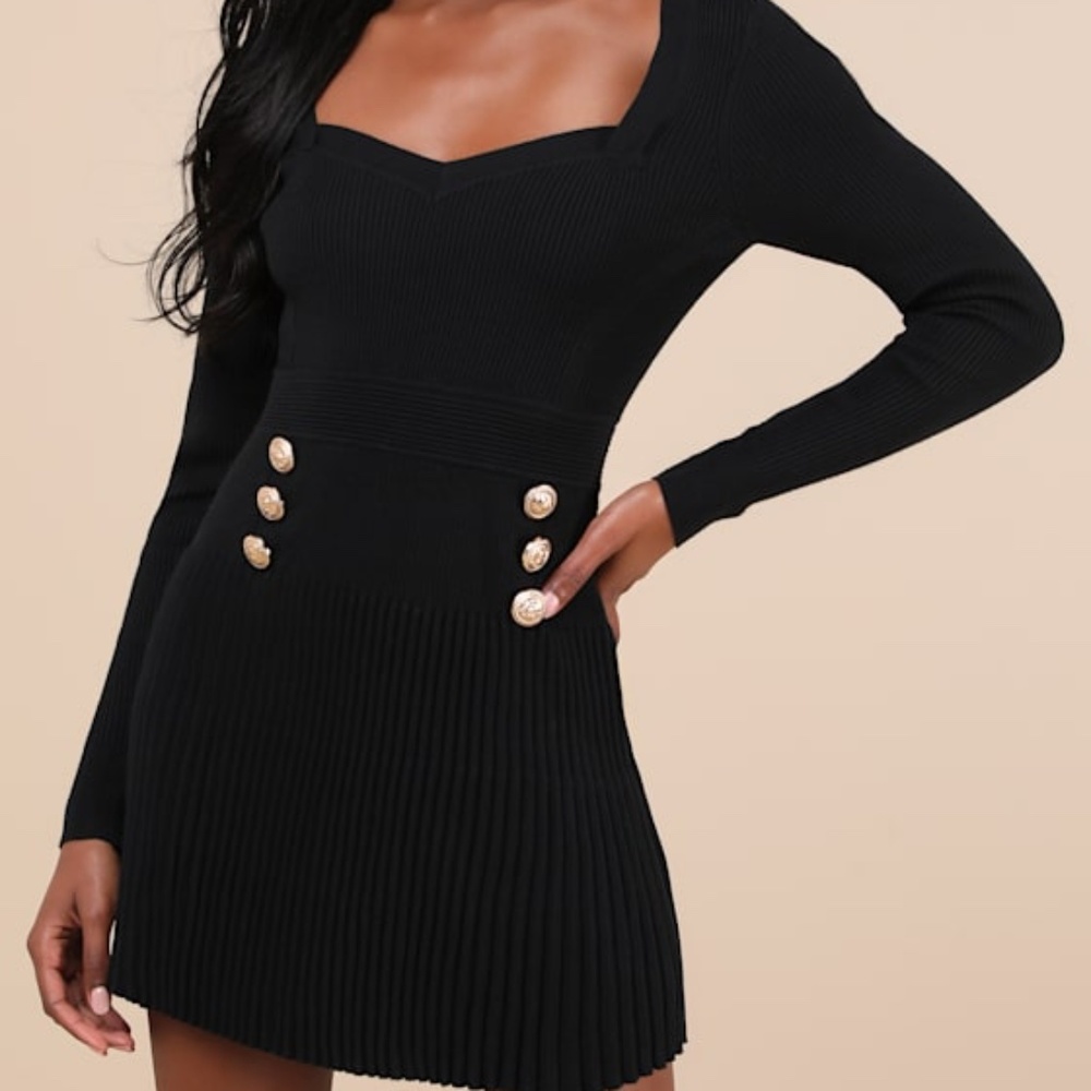Lulus Chicest Crush Black Ribbed Long Sleeve Mini Sweater Dress - Size XL